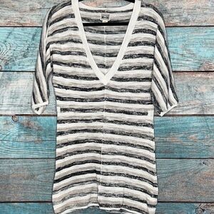 Converse One Star Dress S Striped Pattern Black White Grey Casual V-neck Stretch